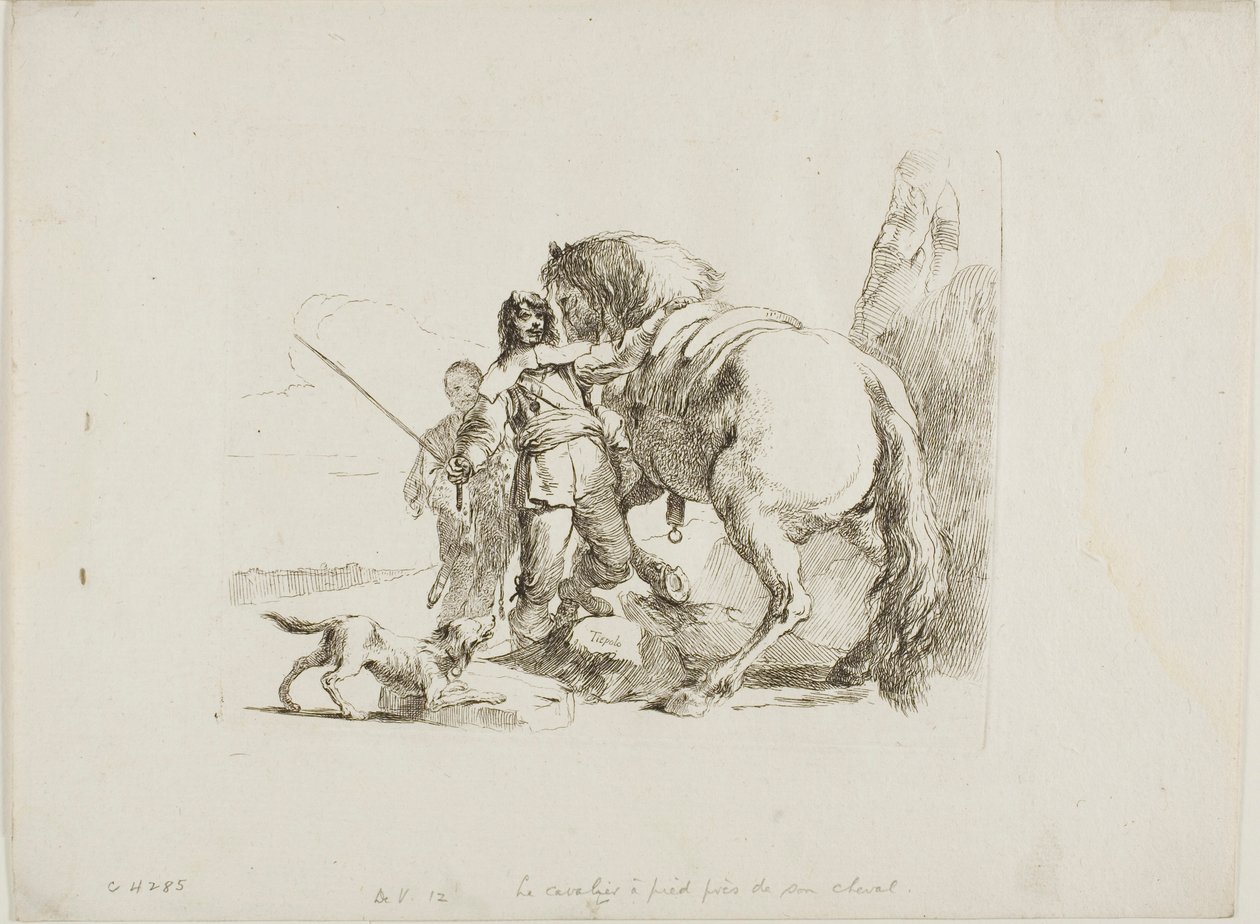 Il cavaliere in piedi accanto al suo cavallo, da Capricci da Giambattista Tiepolo