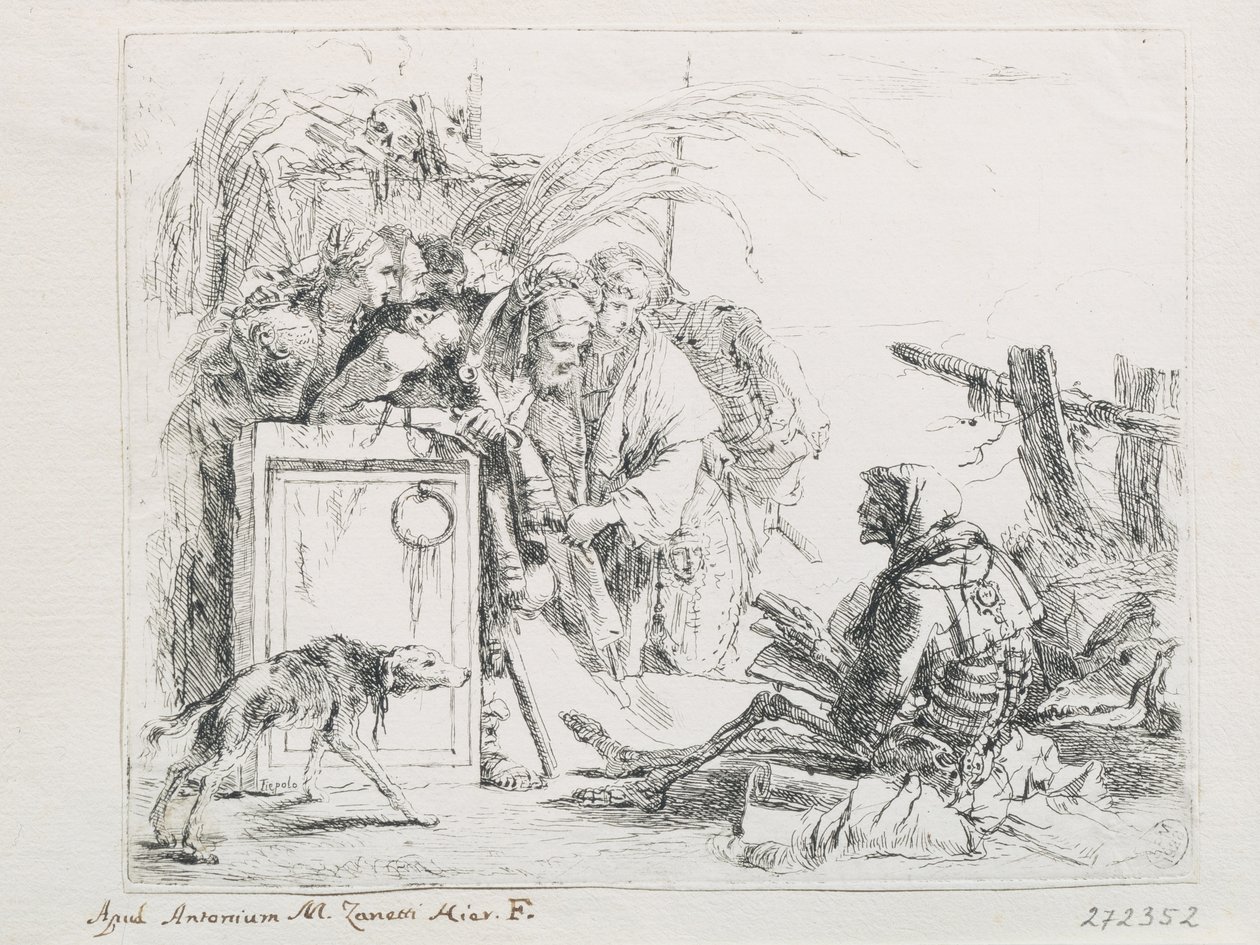 La visita alla morte. Dalla serie Capricci, metà del XVIII secolo da Giambattista Tiepolo