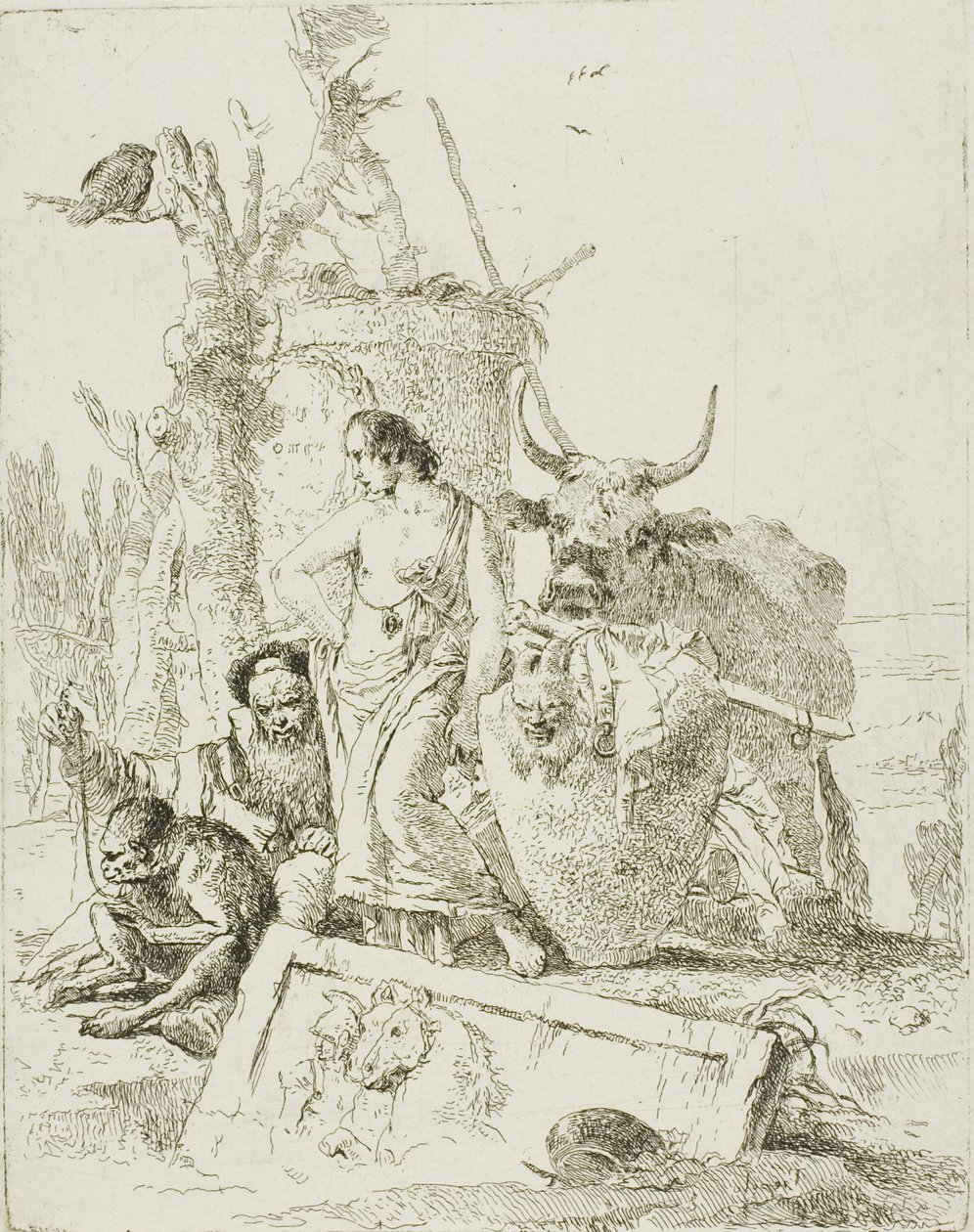 Giovani pastori e vecchio con una scimmia, da Scherzi da Giambattista Tiepolo