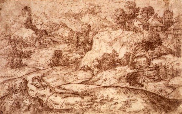 Paesaggio Montuoso con una Figura Femminile Reclina da Gian Battista (attr. to) Angolo del Moro