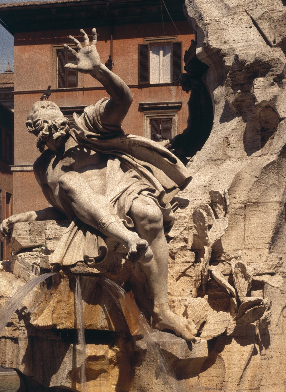 La Fontana dei Quattro Fiumi, dettaglio della figura che rappresenta il fiume Plate da Gian Lorenzo Bernini