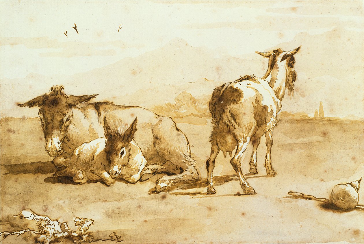Due asini e una capra in un paesaggio da Giovanni Domenico Tiepolo