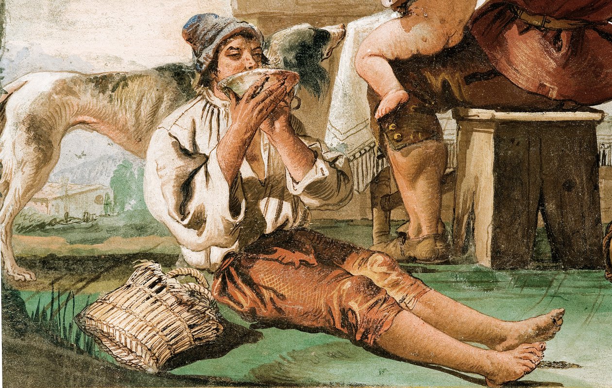 Dettaglio da Famiglia di Contadini a Tavola, dalla Stanza delle Scene Rustiche, nella Foresteria, 1757 da Giovanni Domenico Tiepolo