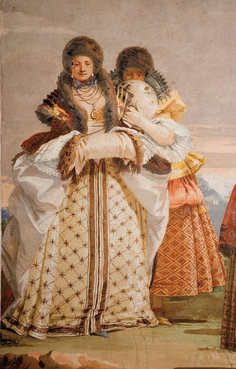Dettaglio da La Passeggiata Invernale, dalla Stanza del Padiglione Gotico, nella Foresteria, 1757 da Giovanni Domenico Tiepolo