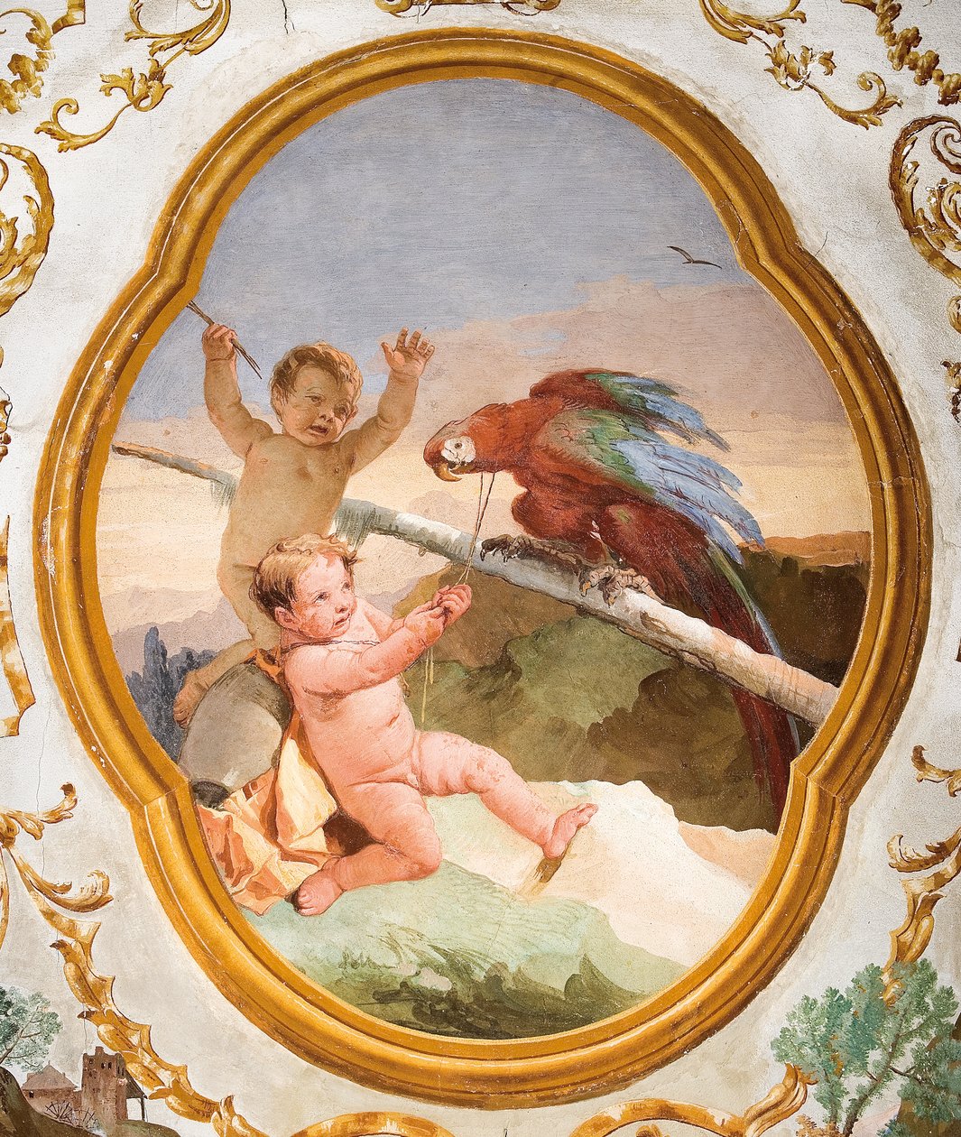 Putti con un pappagallo, dalla Stanza dei Putti nella Foresteria, 1757 da Giovanni Domenico Tiepolo