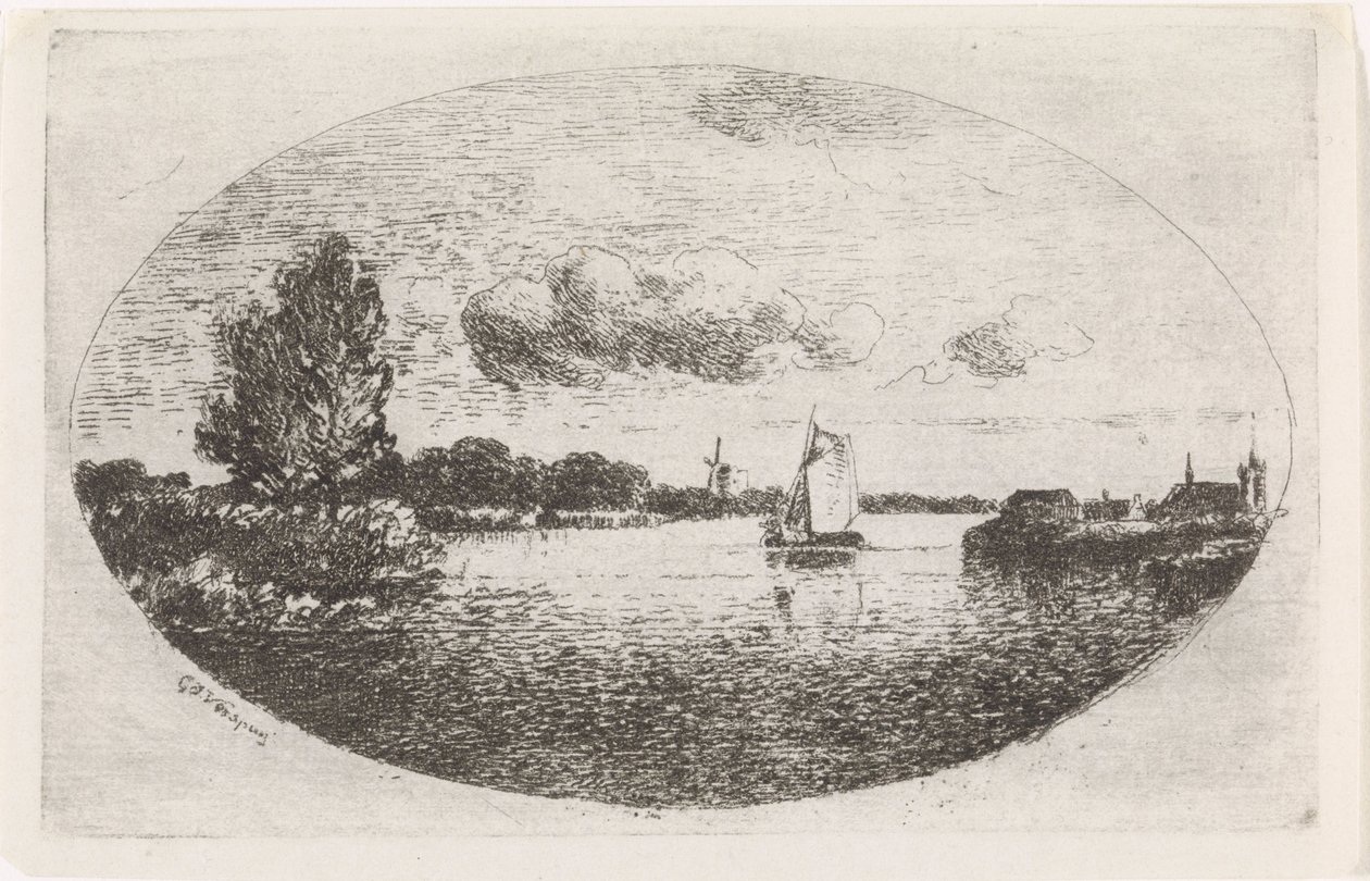Veduta del fiume con una barca a vela da Gijsbertus Johannes Verspuy