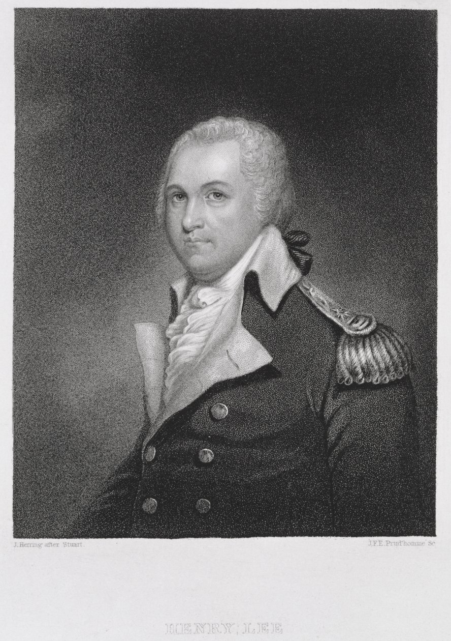 Generale Henry Lee (1756-1818), inciso da John Francis Eugene PrudHomme (1800-92) dopo una copia del dipinto originale di James Herring (1794-1867) da Gilbert after Stuart