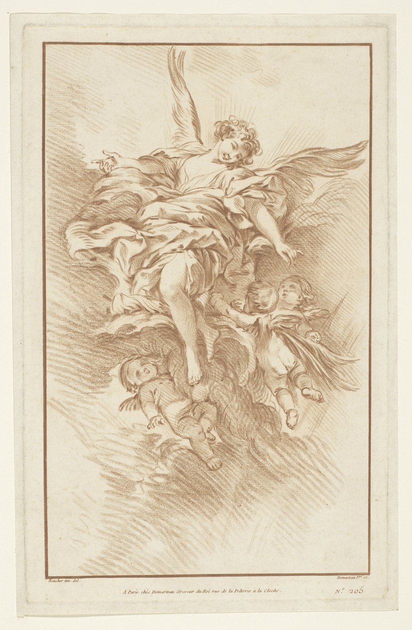 Angelo con tre putti tra le nuvole da Gilles Demarteau