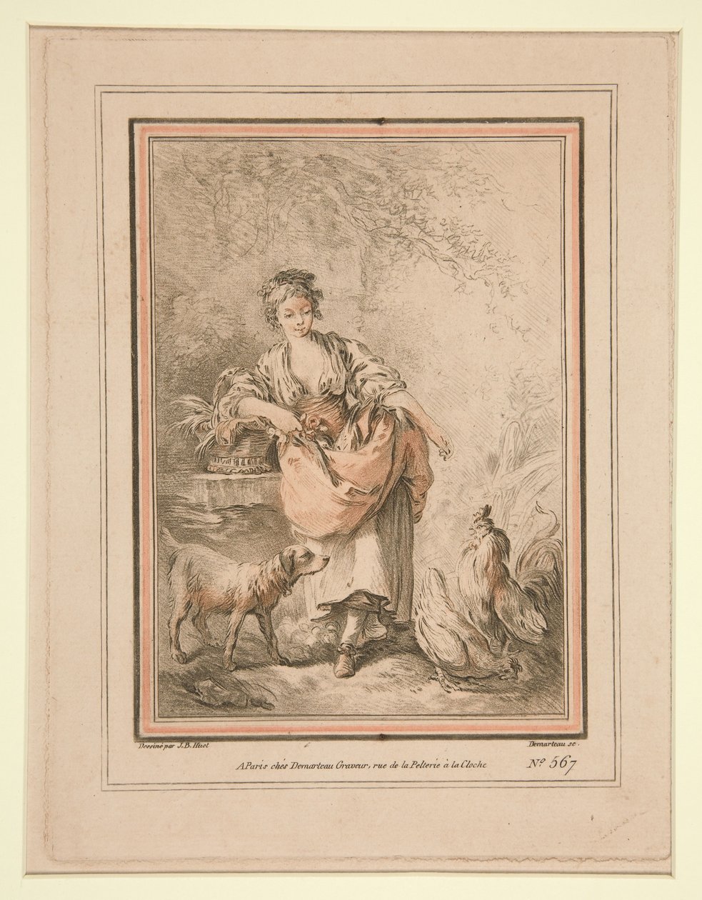 Ragazza che nutre le galline da Gilles Demarteau