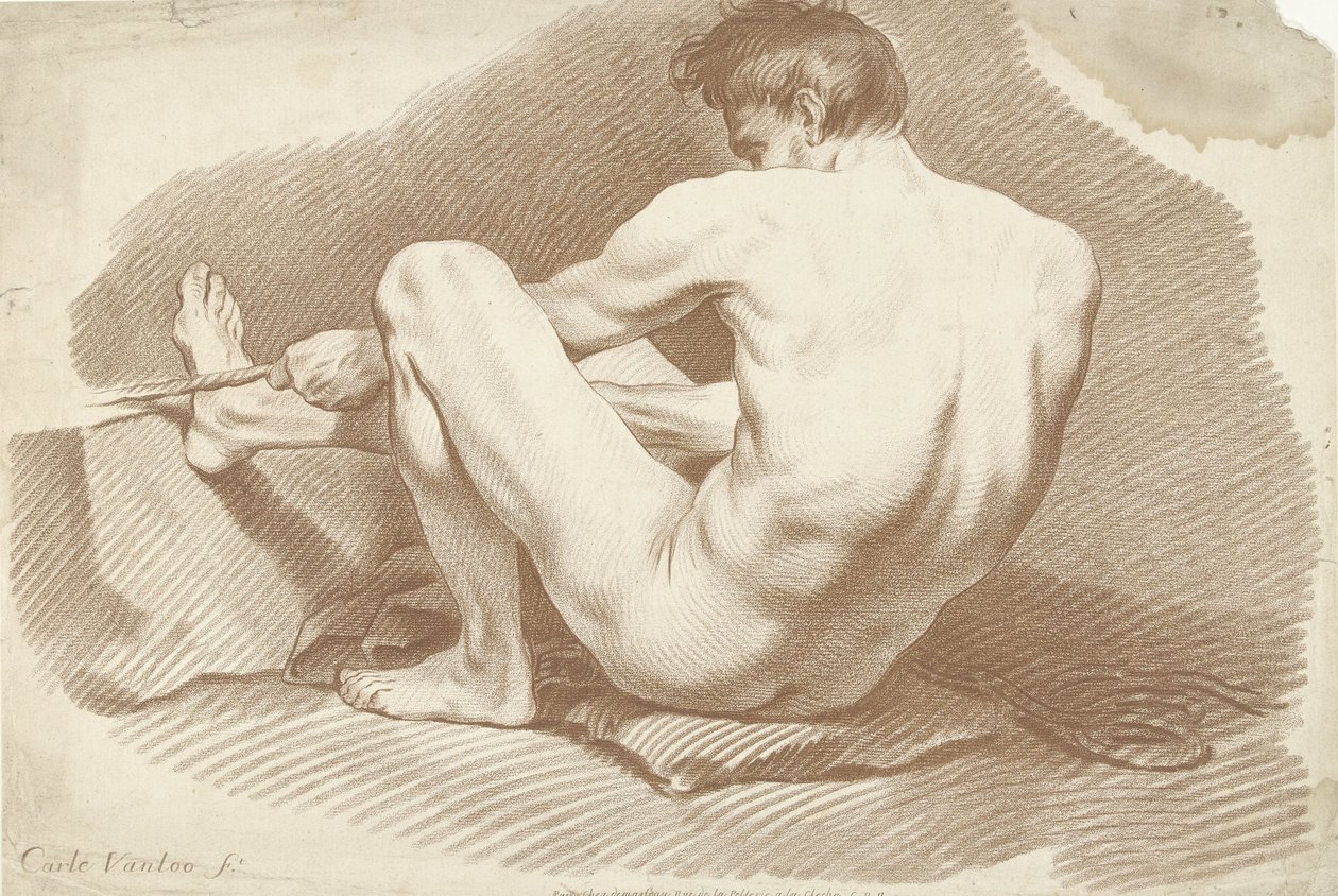 Nudo maschile seduto con corda da Gilles Demarteau