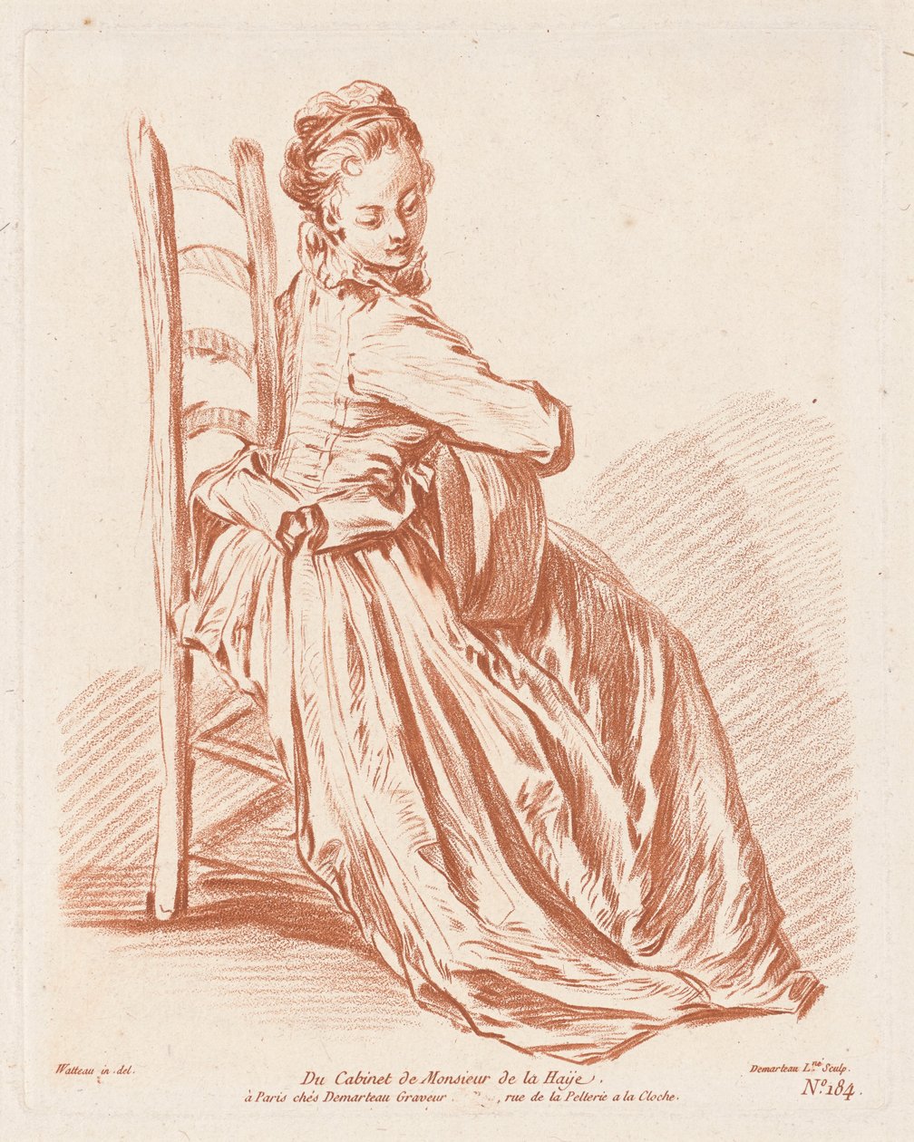 Donna che suona la chitarra da Gilles Demarteau, the Elder, Antoine Watteau
