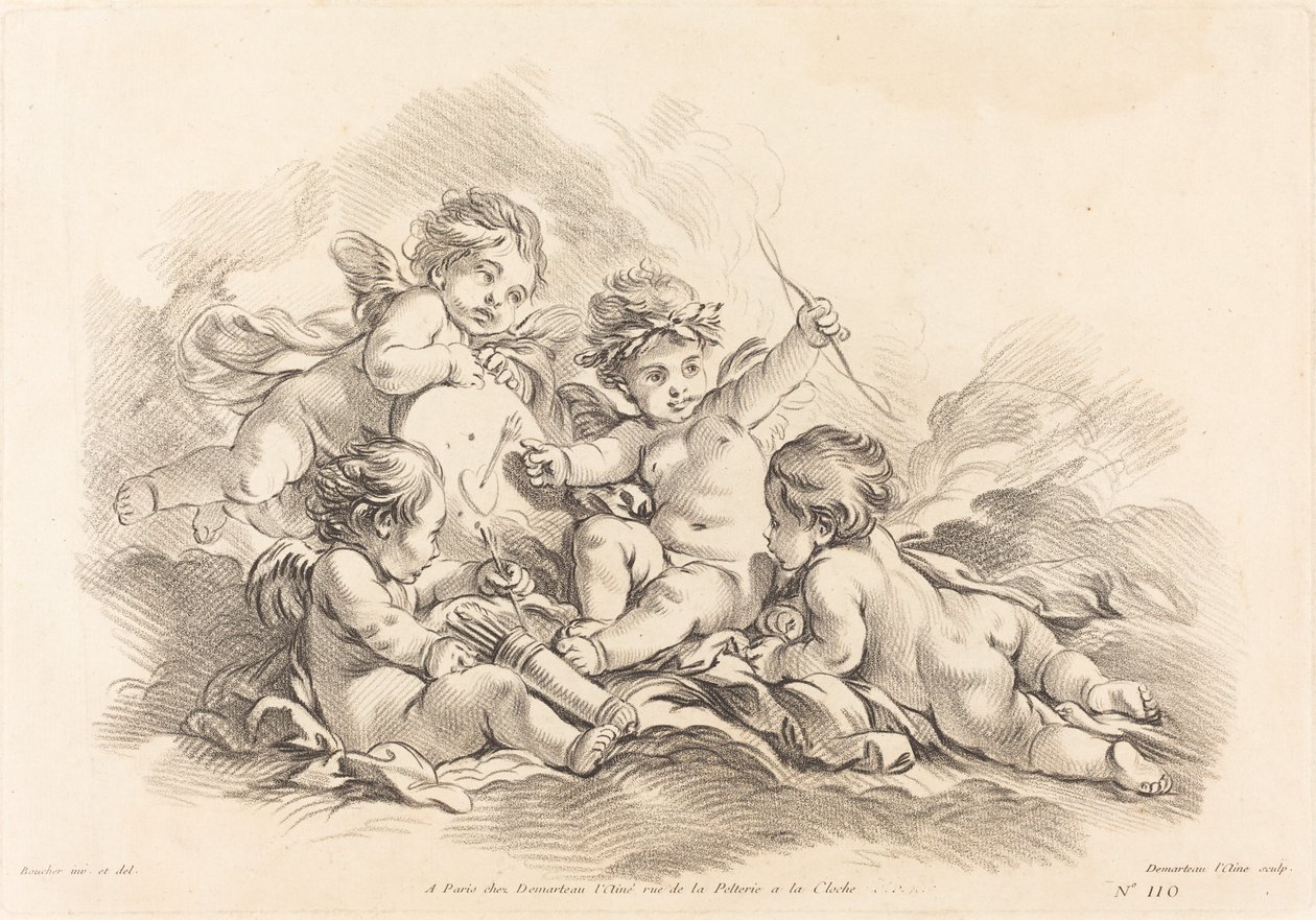 Quattro Cherubini alla Pratica di Tiro da Gilles Demarteau, the Elder after François Boucher