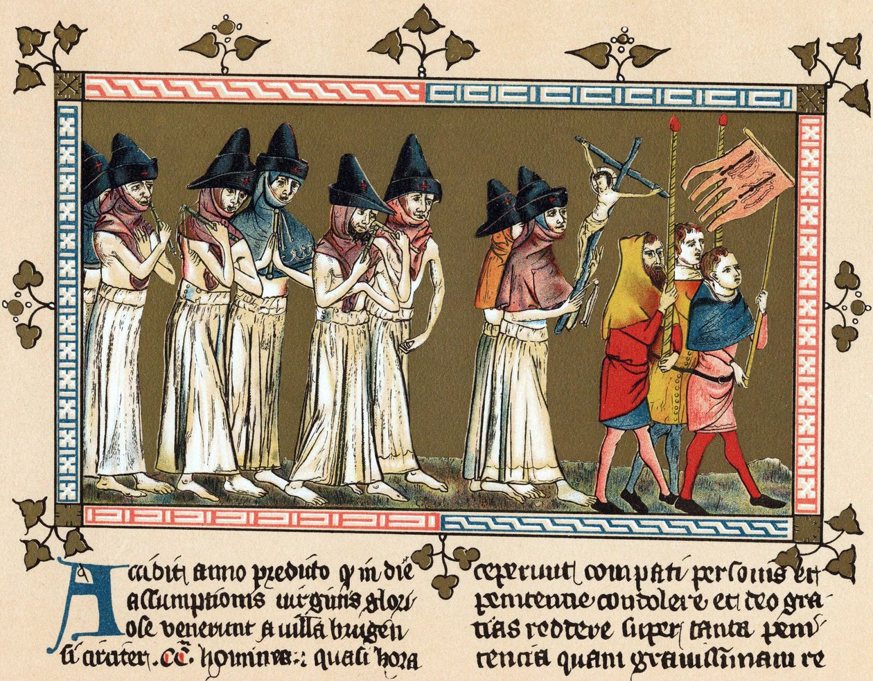 Flagellanti o Fratelli della Croce a Doornik nel 1349 (litografia) da Gilles Le Muisit