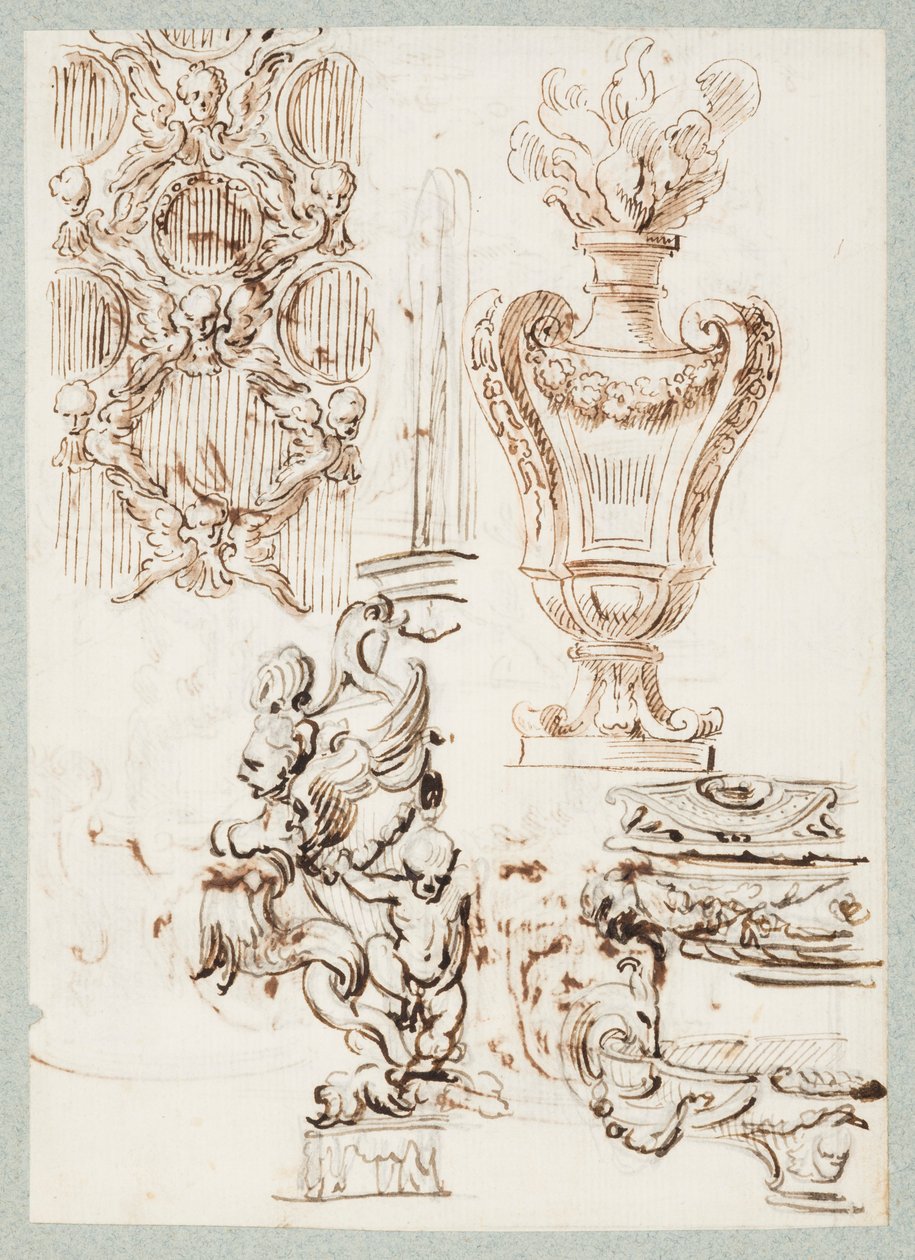 Uno Schermo Forato, Urna, una Fontana e Due Bacini da Gilles Marie Oppenord