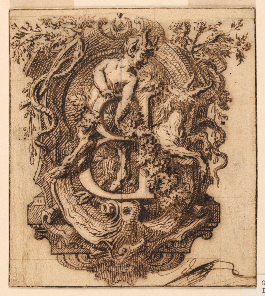 Disegno ornamentale per la lettera B da Gilles-Marie Oppenord