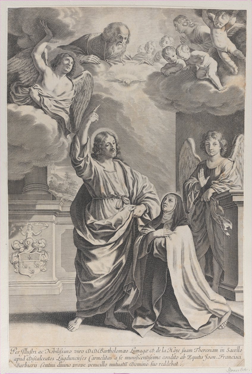 Santa Teresa che prega accanto a Cristo, che indica Dio Padre, 1635-1700 da Gilles Rousselet