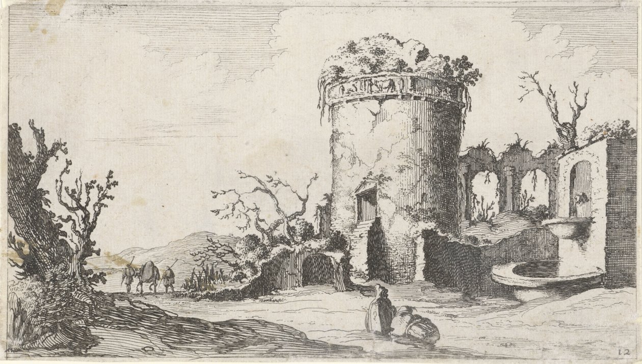 Fontana presso una rovina con una torre rotonda da Gillis van Scheyndel (I)