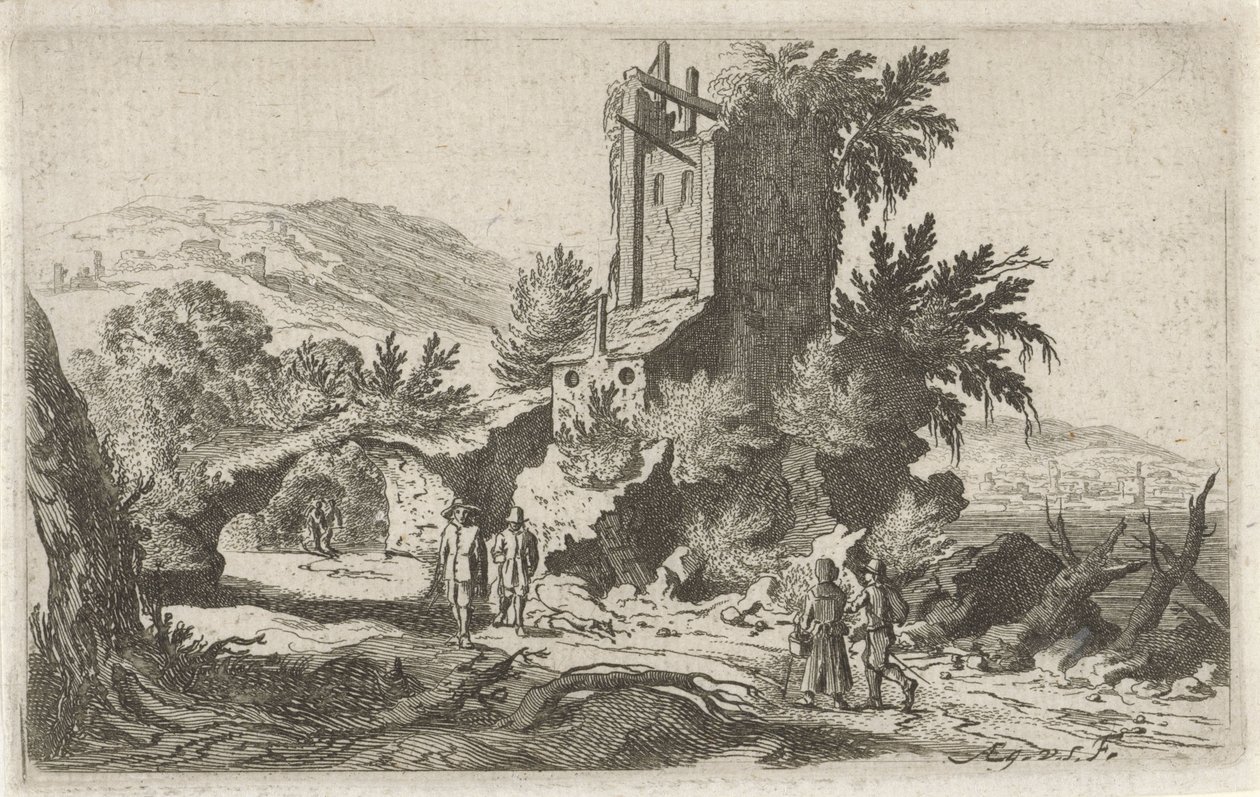 Passeggiatori presso una rovina (serie di sei paesaggi) da Gillis van Scheyndel (I)