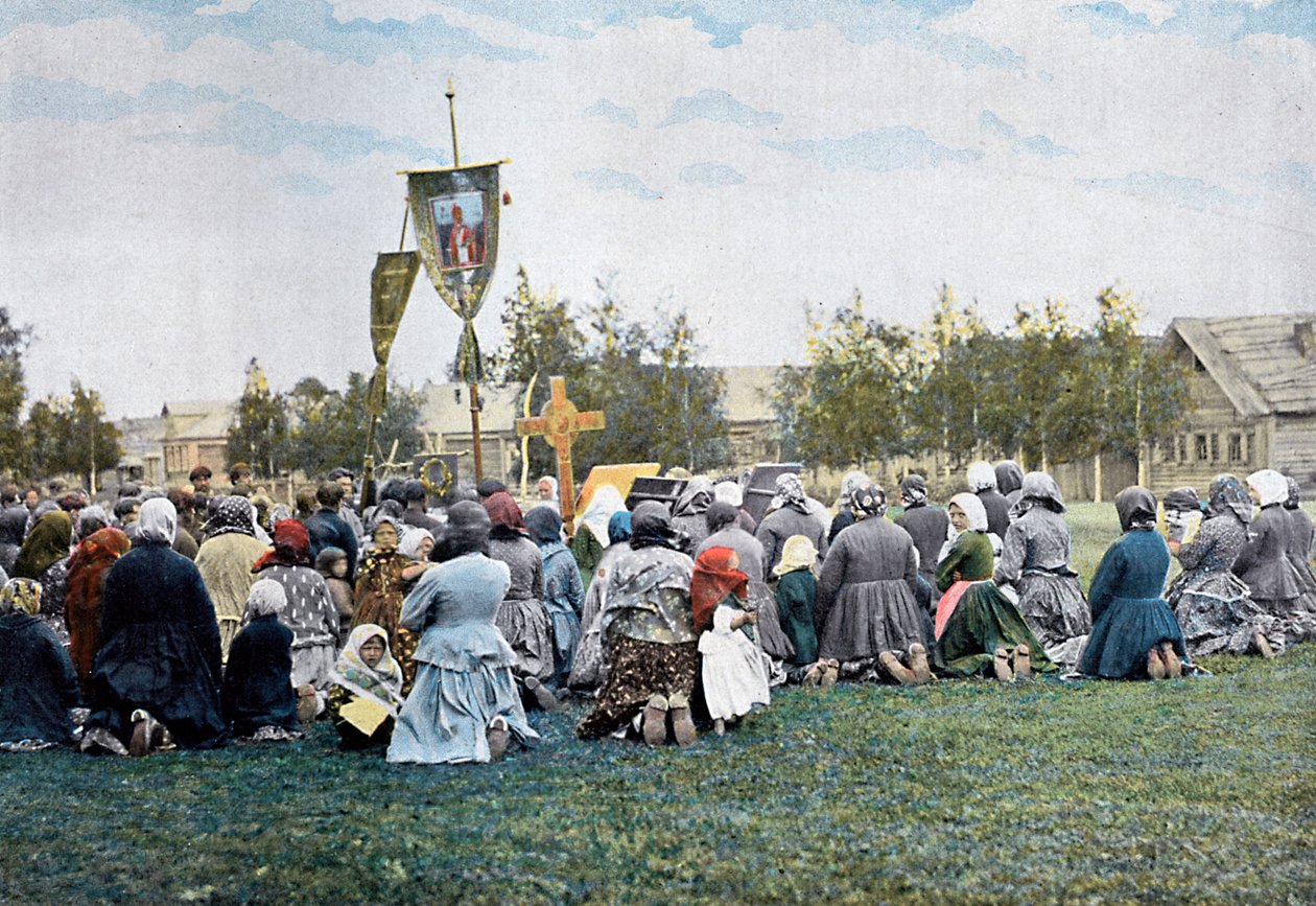 Una processione religiosa in un villaggio, Russia da Gillot