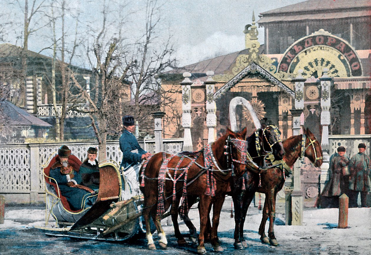 Una slitta troika a Mosca, Russia, c1890 da Gillot