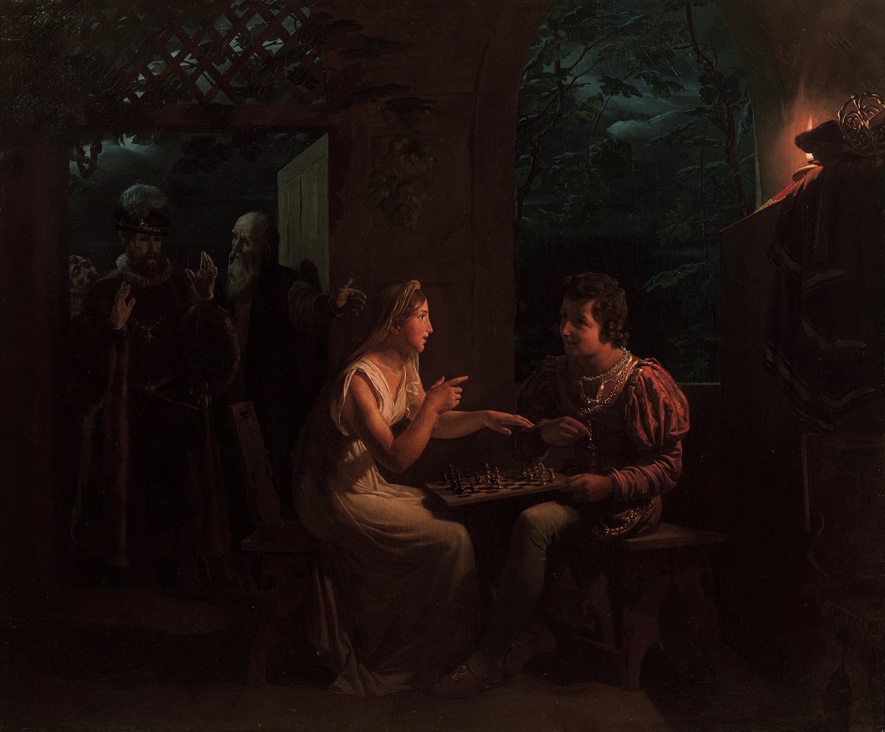 Ferdinando e Miranda che giocano a scacchi da Gillot Saint Evre
