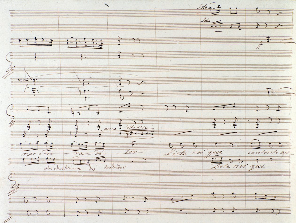 Pagina della partitura musicale di Le Comte Ory con correzioni manoscritte di Gioacchino Rossini da Gioachino Rossini