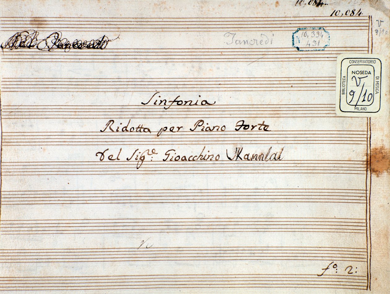 Partitura per pianoforte ridotta della sinfonia di Tancredi, opera di Gioacchino Rossini da Gioachino Rossini