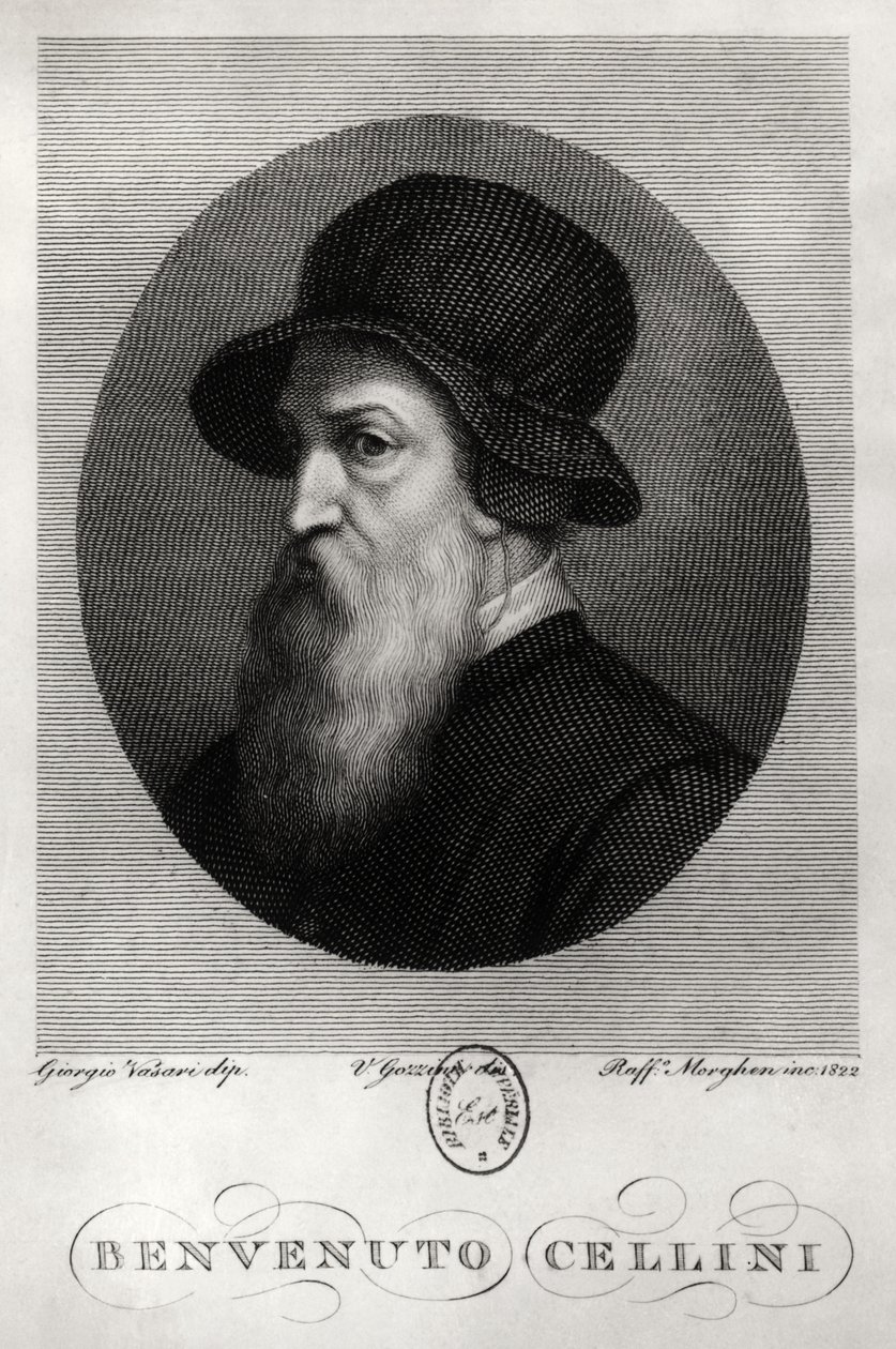 Ritratto di Benvenuto Cellini (1500-71) inciso da Rafaello Morghen (1758-1833) 1822 da Giorgio Vasari
