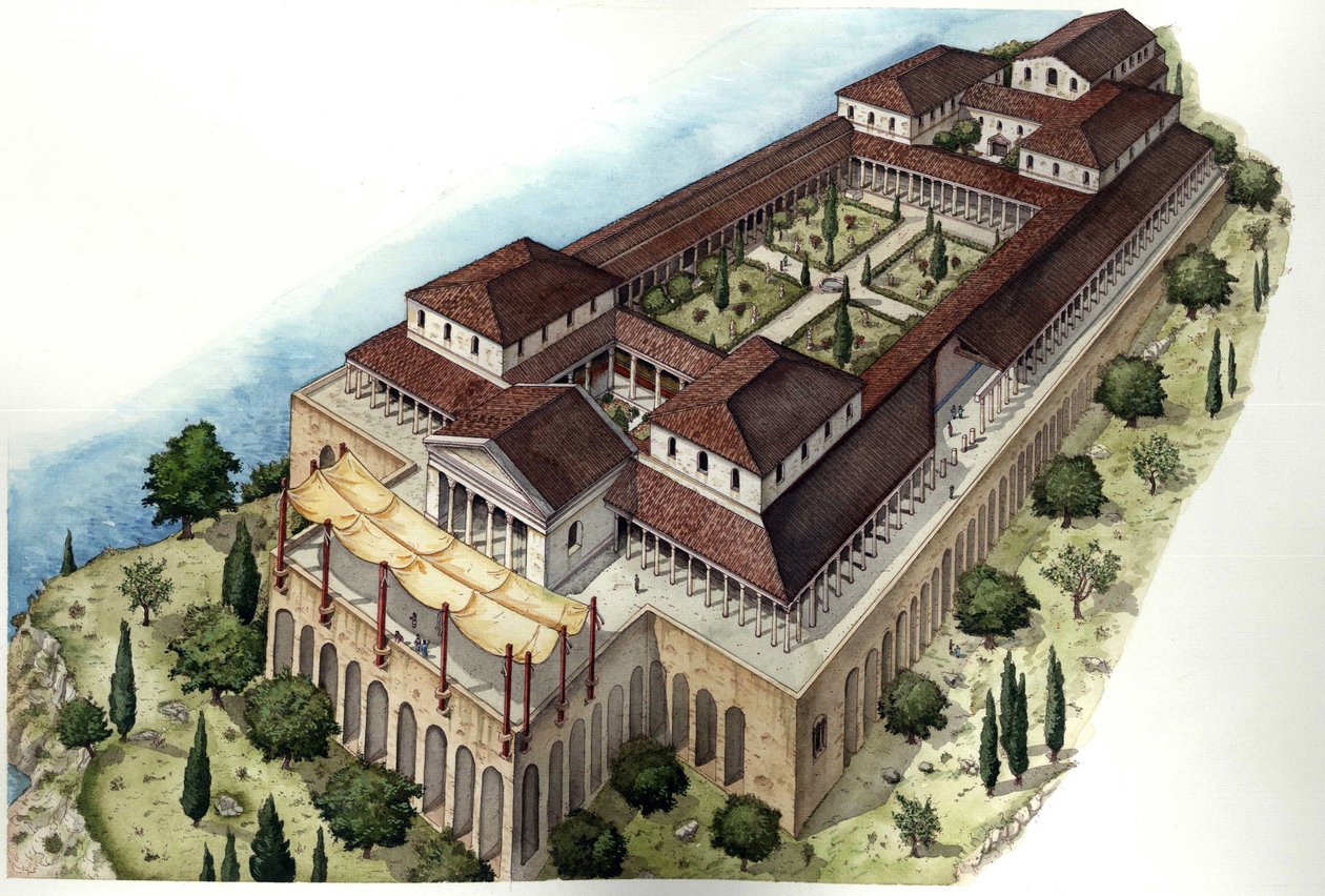 Antica Roma: ricostruzione della villa romana Catulle o Cave di Catullo, residenza dell