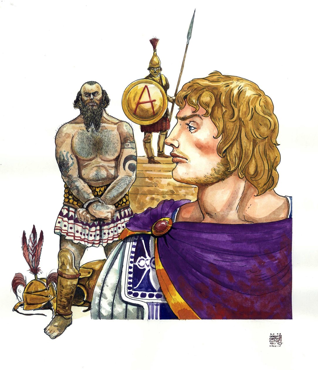 Antiquite: il re macedone Alessandro Magno (356-323 a.C.), con alle spalle i pirati fenici (cartaginesi) di cui distrusse le flotte intorno al 332 a.C.. da Giorgio Albertini
