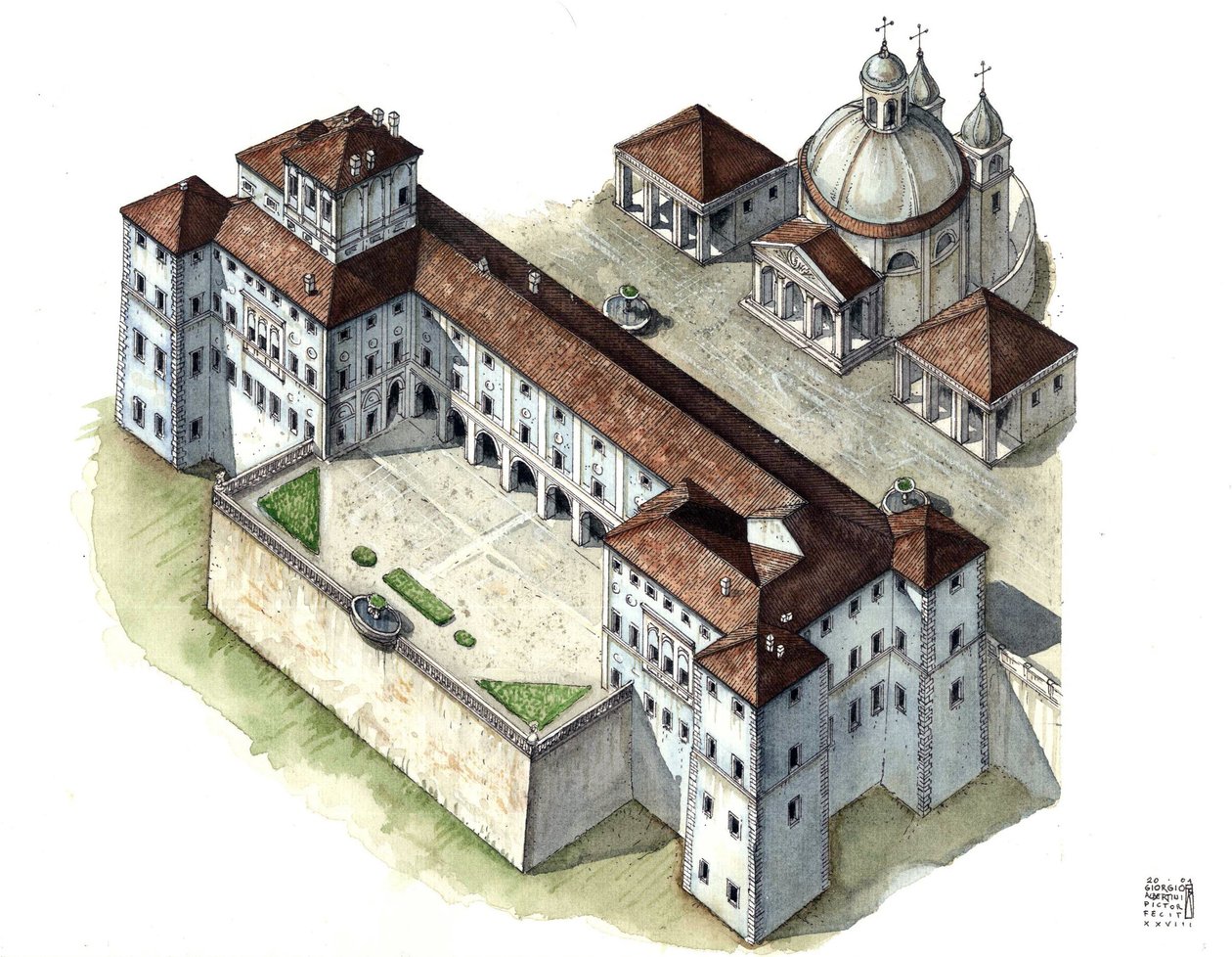 Arte barocca: veduta aeriana del palazzo Chigi ad Ariccia, nel Lazio, nel XVII secolo. Italia da Giorgio Albertini