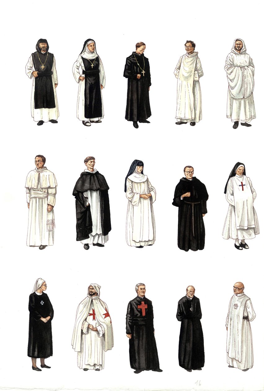 Costumi e abiti di monache e monaci in epoche diverse. da Giorgio Albertini