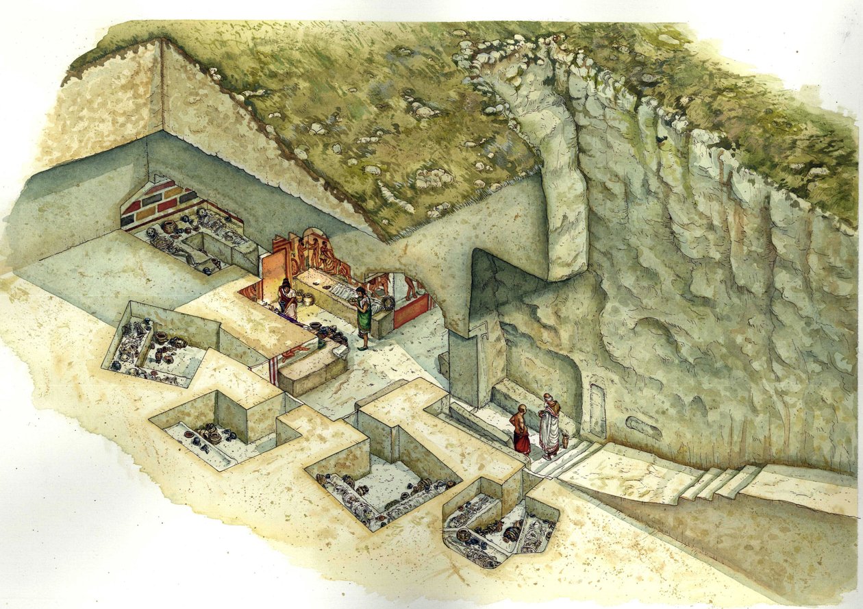 Civiltà etrusca: ricostruzione e taglio della tomba Francois de Vulci. III secolo a.C. Italia da Giorgio Albertini