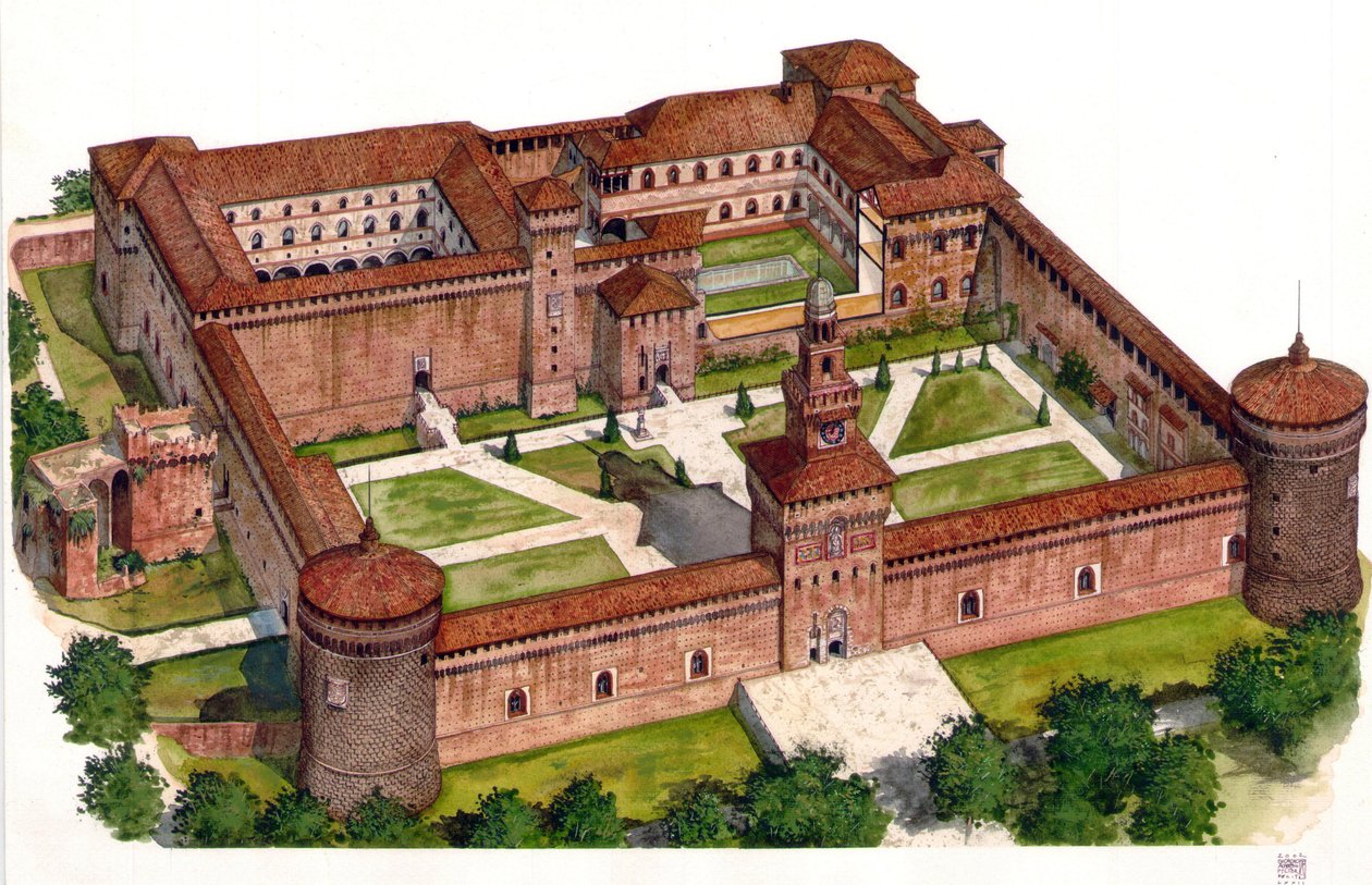 Panoramica del Castello Sforzesco, costruito dal duca Francesco Sforza nel XV secolo a Milano, Italia. da Giorgio Albertini