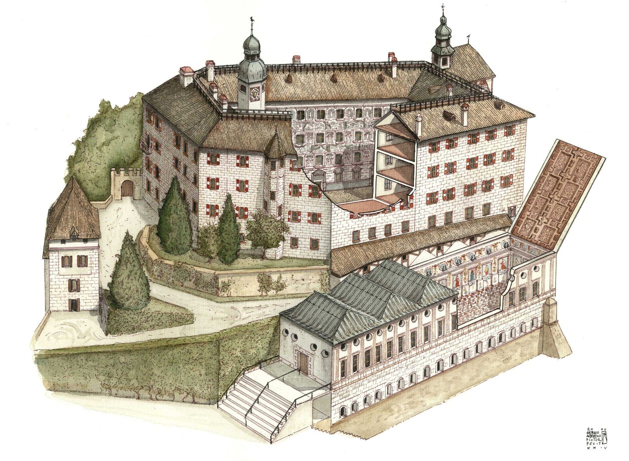 Architettura rinascimentale: ricostruzione del castello di Ambras da Giorgio Albertini