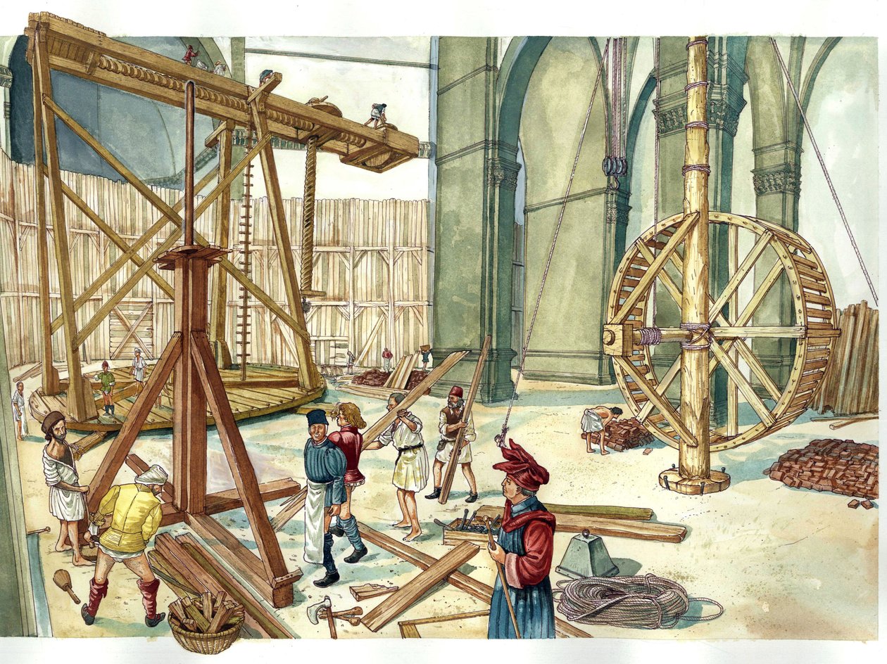 Rinascimento: ricostruzione del cantiere della cupola della chiesa di Santa Maria del Fiore (Duomo) su progetto dell