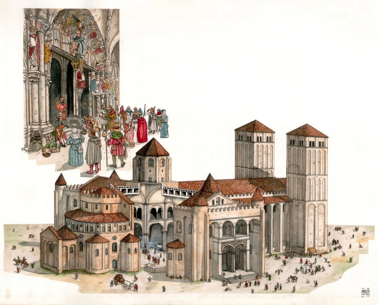 Arte romanica: panoramica della Cattedrale di Santiago de Compostela, costruita nei secoli XI e XII, a Santiago de Compostela, Spagna. da Giorgio Albertini