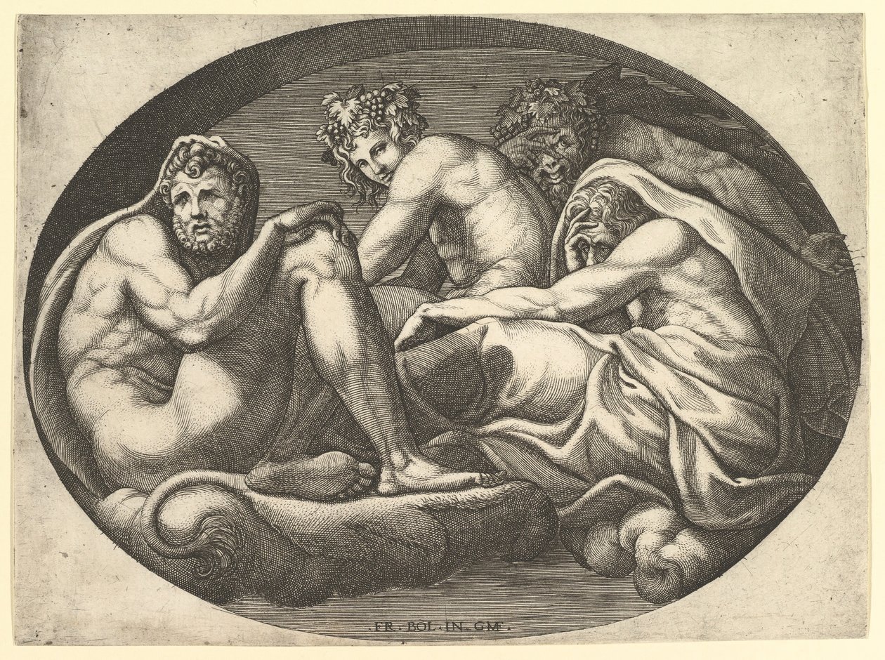 Ercole, Bacco, Pan e Saturno, da una serie di otto composizioni dopo Francesco P... da Giorgio Ghisi