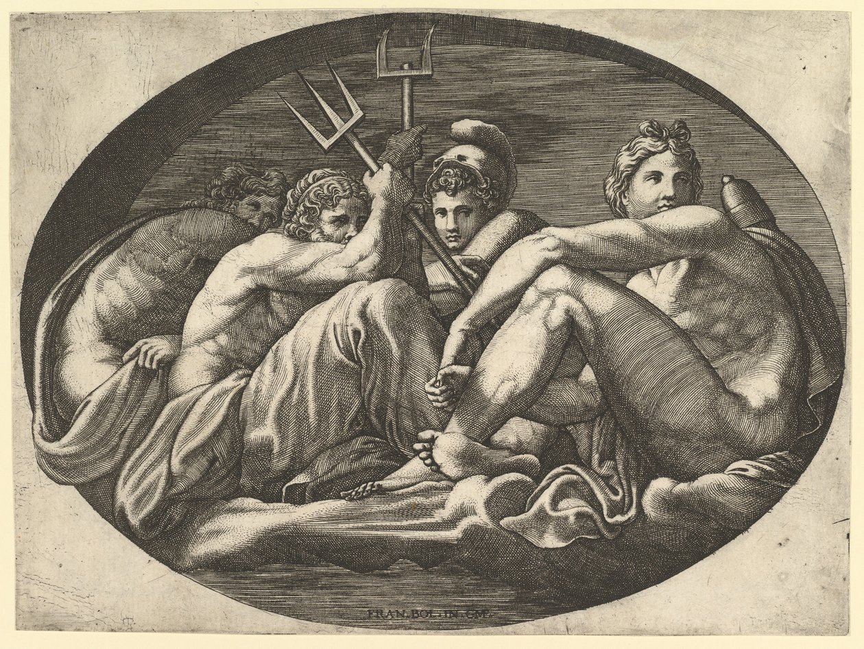 Plutone, Nettuno, Minerva e Apollo, da una serie di otto composizioni dopo Francesco P... da Giorgio Ghisi