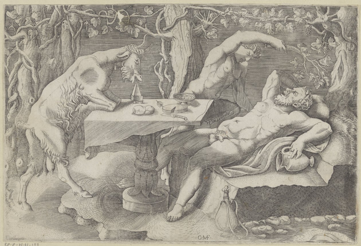 Silenus, un satiro e una capra da Giorgio Ghisi