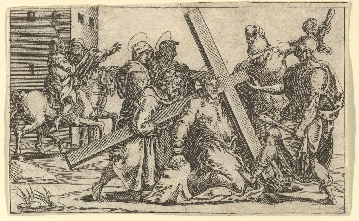 La Vergine Addolorata: Cristo che porta la croce, uno dei nove compartimenti circostanti..., entro il 1575 da Giorgio Ghisi