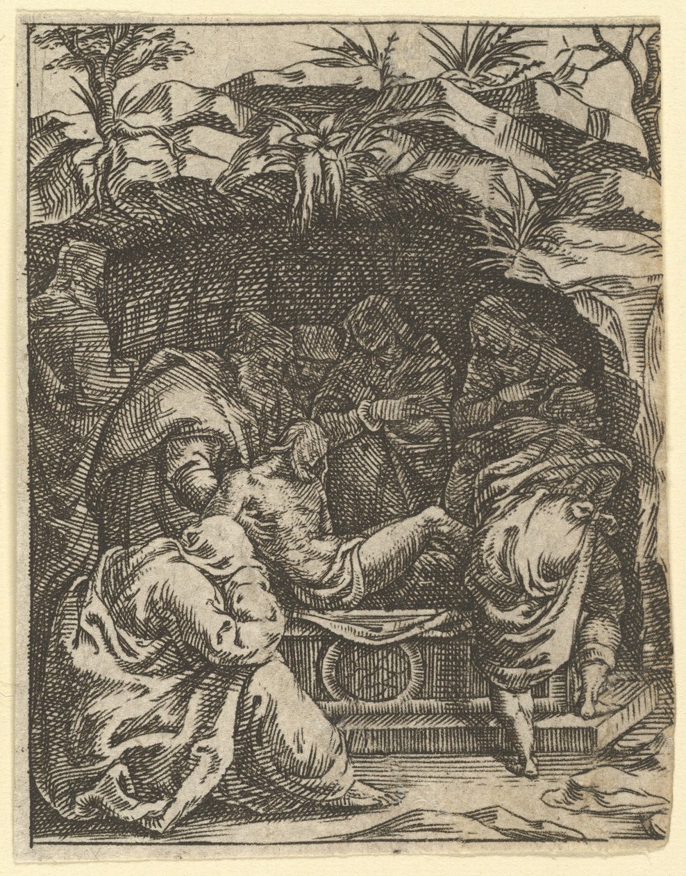La Vergine dei Dolori: La sepoltura, uno dei nove compartimenti circostanti, entro il 1575 da Giorgio Ghisi