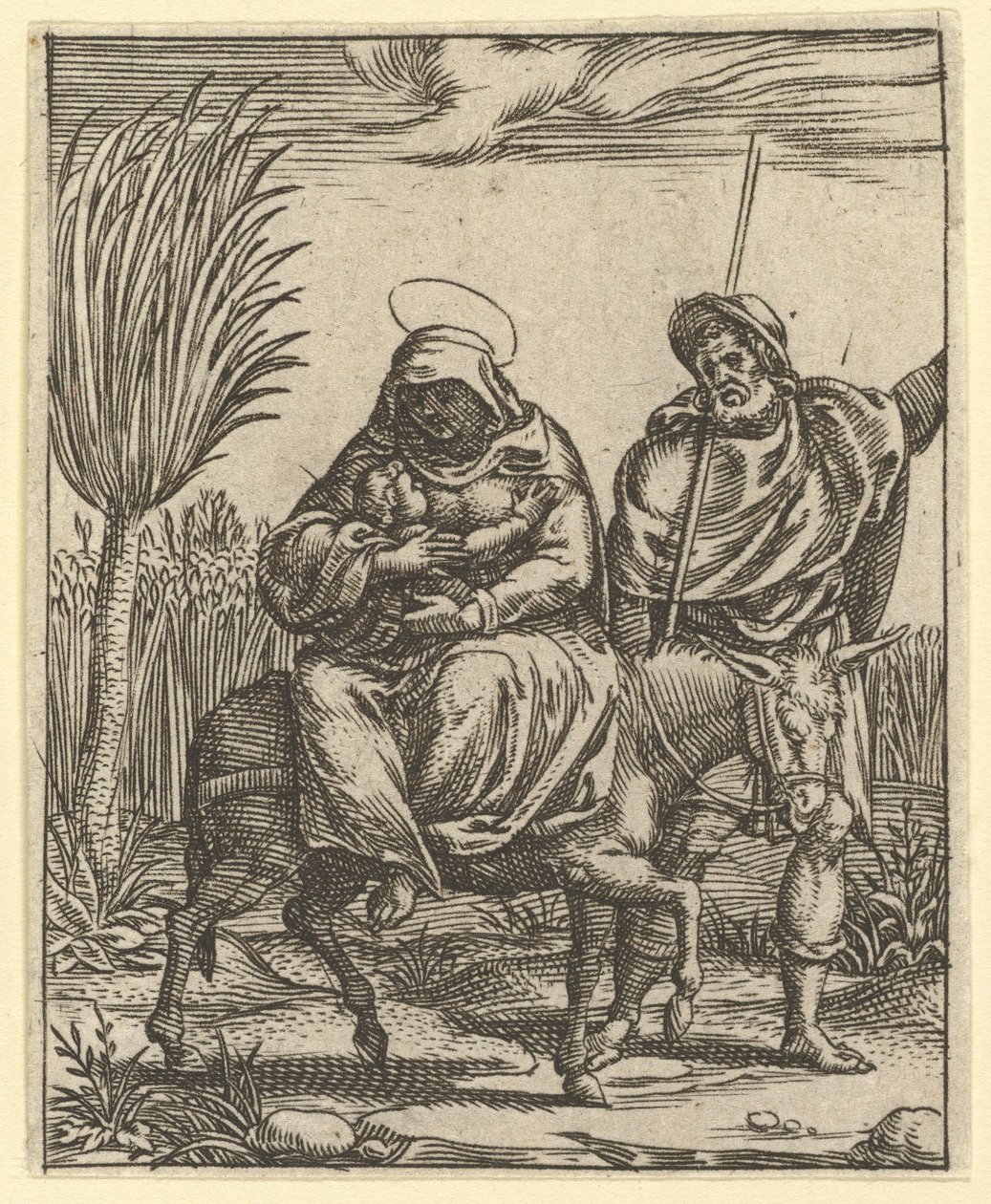 La Vergine dei Dolori: La fuga in Egitto, uno dei nove compartimenti circostanti, entro il 1575 da Giorgio Ghisi