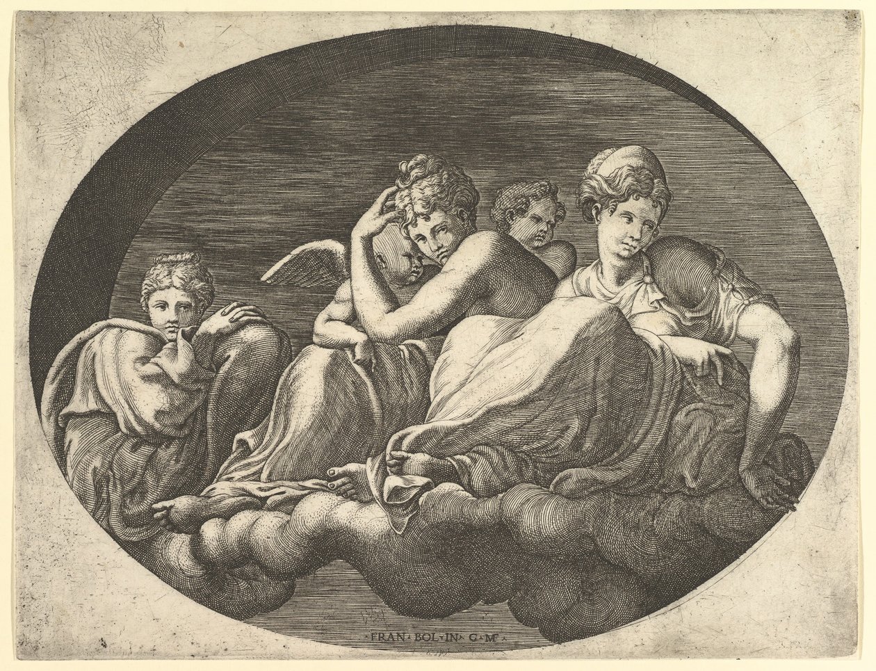 Venere e Cupido, altre due dee e un putto, da una serie di otto composizioni af..., 1560s da Giorgio Ghisi