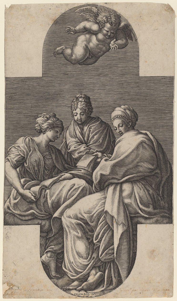 Tre muse e un putto gesticolante da Giorgio Ghisi after Francesco Primaticcio