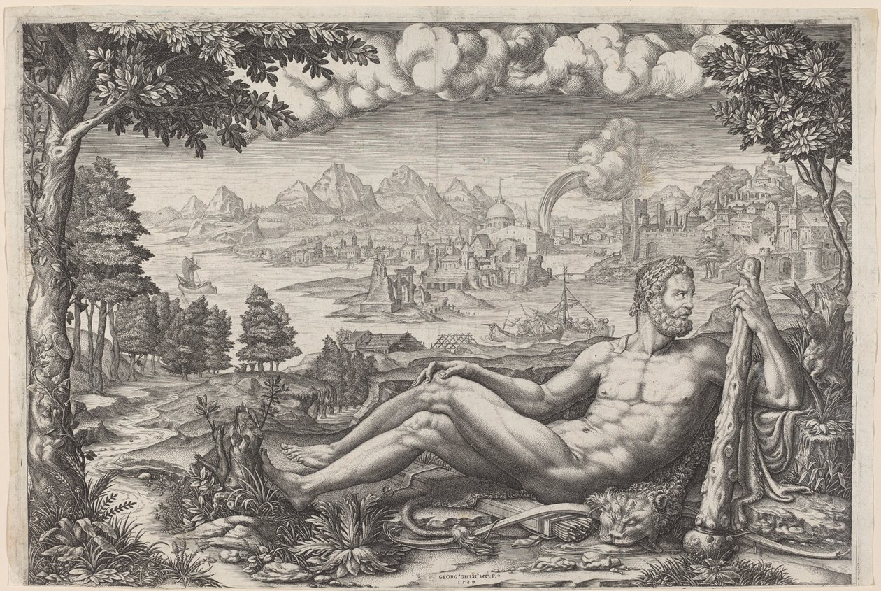 Ercole che Riposa dalle Sue Fatiche da Giorgio Ghisi after Giulio Romano
