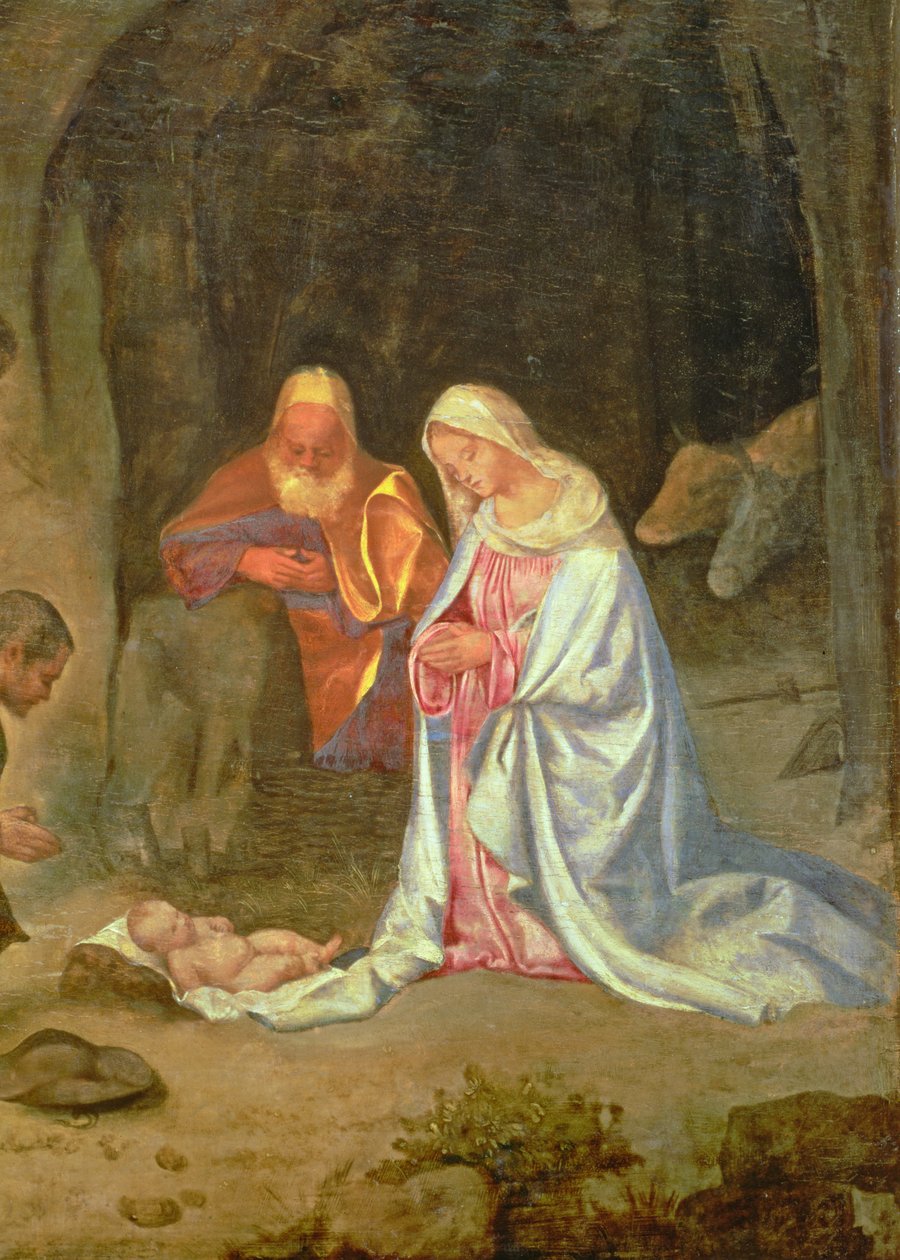 Adorazione dei pastori, dettaglio della Sacra Famiglia, c.1510 (pannello) (dettaglio) da Giorgio Giorgione