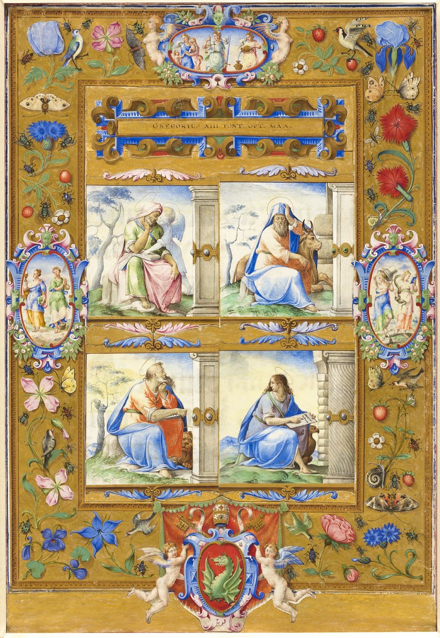 I Quattro Evangelisti, con una Cornice di Fiori, Uccelli e Insetti da Giorgio Giulio Clovio