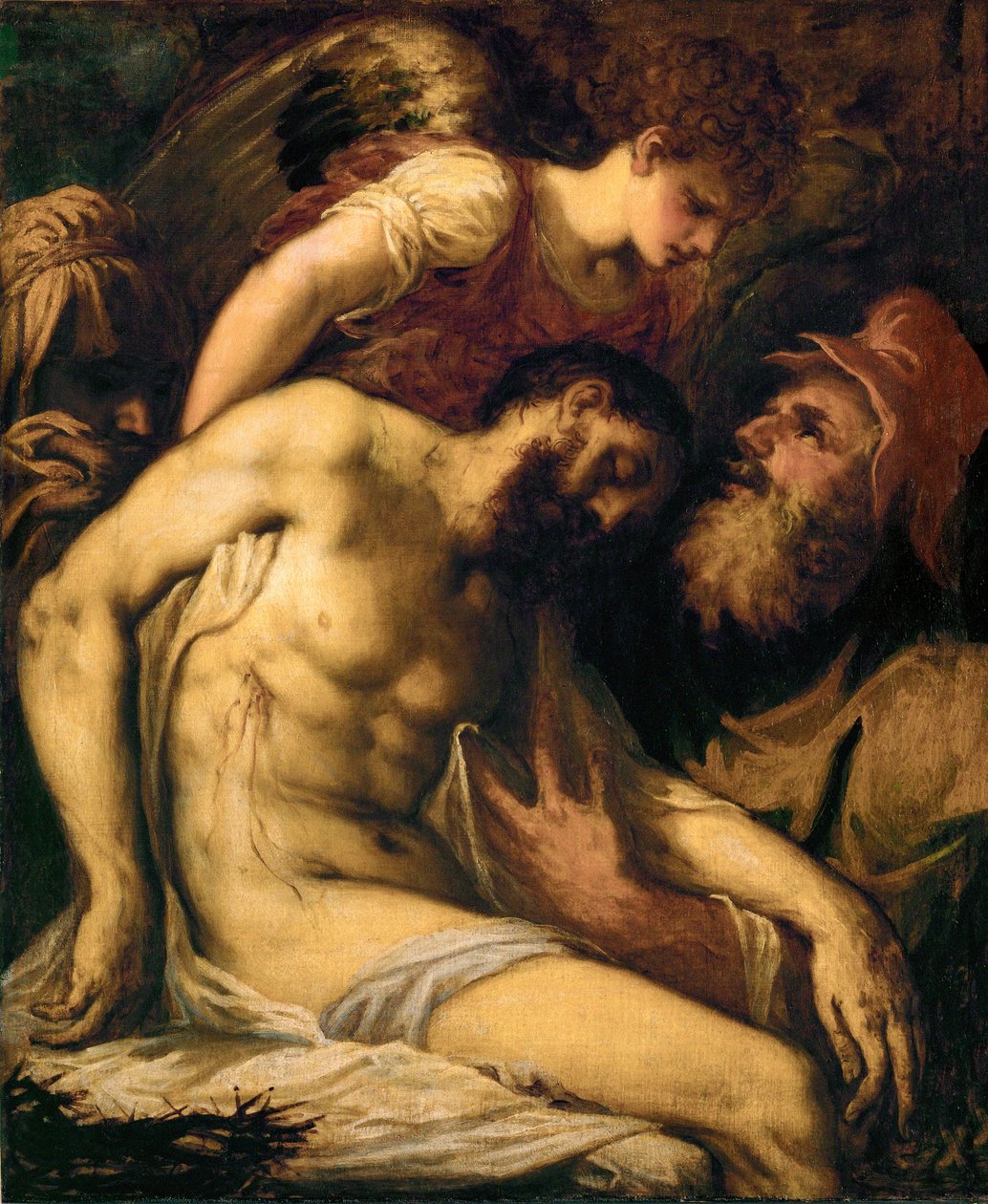 Cristo morto, sorretto da un angelo e da Giuseppe d