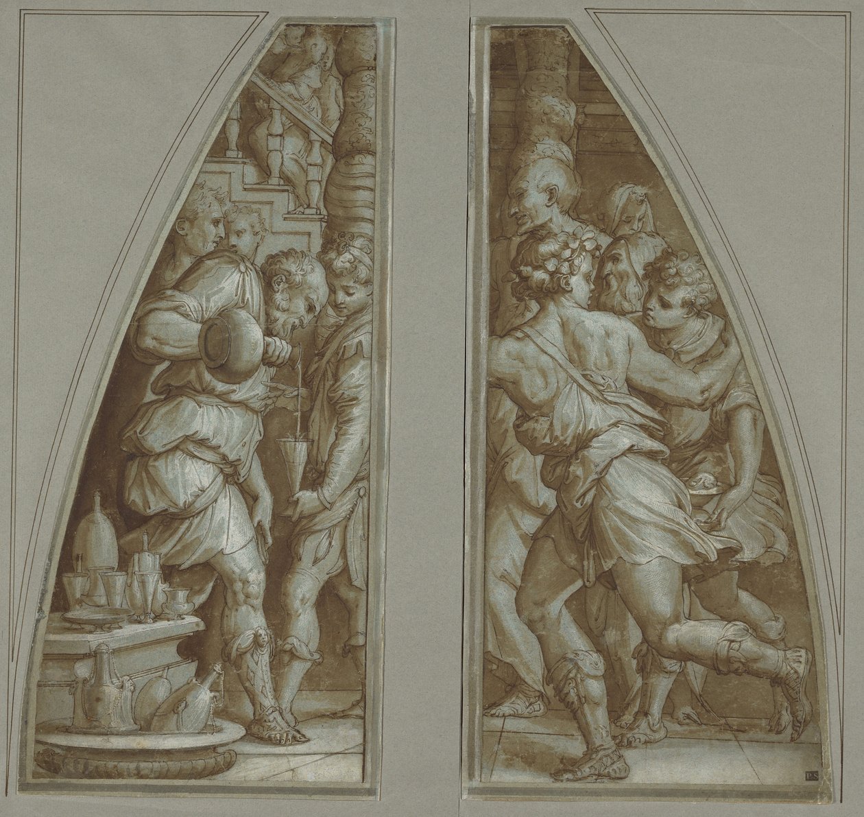 "Uomo barbuto che riempie un bicchiere" e "Gioventù in corsa". da Giorgio Vasari